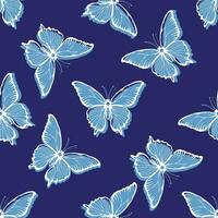 gyllene blå fjärilar på en grå bakgrund. sömlös mönster av nattfjärilar. vektor