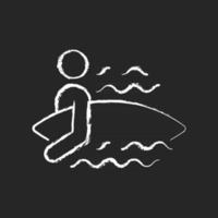 Surfer betreten Wasser Kreide weißes Symbol auf dunklem Hintergrund vektor