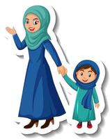 muslimsk mamma och hennes dotter seriefigur klistermärke vektor