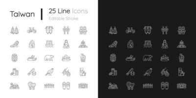 Taiwan lineare Symbole für den dunklen und hellen Modus. vektor