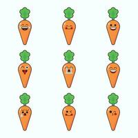 Vektor einstellen von Gemüse Emoticons. komisch Karotte Emoji mit Gesicht.