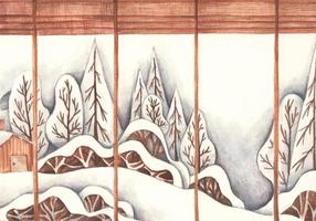 Winterhintergrund mit Schneehaufen und Landschaft. Aquarell. vektor