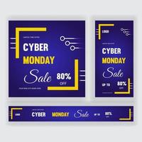 Werbebanner für den Cyber Monday-Verkauf. Vorlagensatz für Social-Media-Beiträge vektor