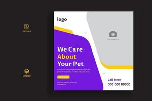 Haustierpflege-Social-Media-Banner oder Web-Banner-Vorlage. Haustierpflege-Banner. vektor