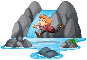 Ein Junge, der auf den Felsen springt vektor