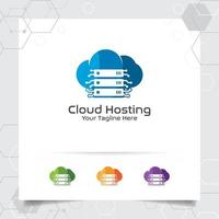 Cloud-Hosting-Logo-Vektor-Design mit Server- und Cloud-Konzept vektor