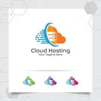 Cloud-Hosting-Logo-Vektor-Design mit Server- und Cloud-Konzept vektor
