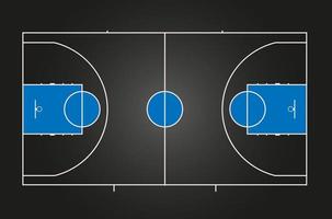 basketplan. svart bakgrund med blå detaljer. vektor