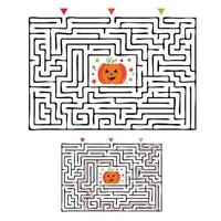 rechteckiges Halloween-Labyrinth-Labyrinth-Spiel für Kinder. Labyrinthlogik vektor