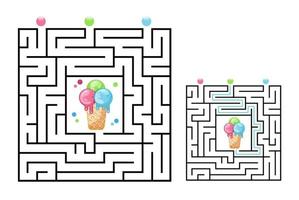 quadratisches Labyrinth-Labyrinth-Spiel für Kinder mit Eis. Labyrinthlogik vektor