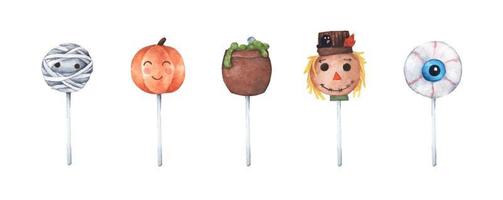 olika halloween cake pops. akvarell illustration.