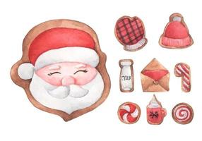 Set von Lebkuchen süße Kekse. Aquarell Weihnachtskarte. vektor