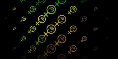 mörkgrön, gul vektorbakgrund med kvinnasymboler. vektor