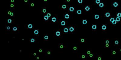 mörkblå, grönt vektormönster med coronaviruselement. vektor