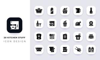 minimale flache Küchenutensilien-Icon-Pack. vektor