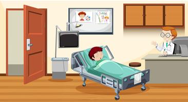Sjukt barn i sängen på sjukhuset