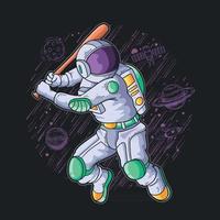 Astronaut spielt Baseball in der Galaxieillustration vektor