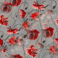 röd vallmo textil blommönster vektor