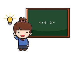 Nettes Mädchen Student Mathe Cartoon Symbol Vektor Illustration