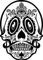 mexikanische Schädelgesicht Tattoo Maskottchen Silhouette vektor