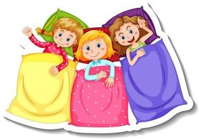 klistermärke mall med tre barn i pyjamas kostymer isolerade vektor