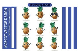 Maskottchenbilder des Ananas-Sets. freier Vektor