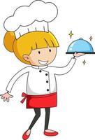 kleiner Koch, der Essen-Zeichentrickfigur serviert vektor