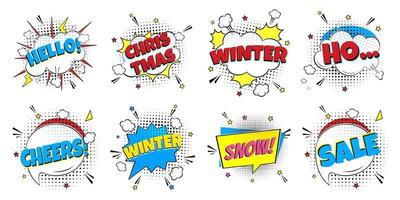 8 Comic-Winter-Schriftzug im flachen Design der Sprechblasen im Comic-Stil vektor