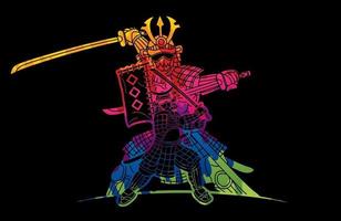 abstrakter Schatten Samurai Krieger bereit zu kämpfen vektor