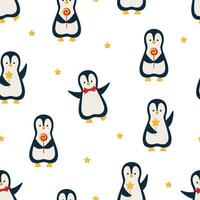 nahtlos Muster Karikatur Pinguin isoliert auf Weiß Hintergrund. Vektor Illustration von Arktis süß Tiere. Konzept von Weihnachten und Neu Jahr
