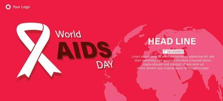 värld AIDS dag december 1 th. medvetenhet röd band som symbol HIV och cancer. röd bakgrund och värld Karta, kopia Plats begrepp. vektor för baner, affisch och landning sida.