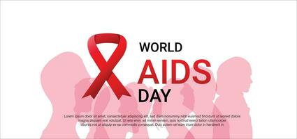 värld AIDS dag december 1 th. medvetenhet röd band som symbol HIV och cancer. på vit bakgrund. Allt åldrar, kön, och etnicitet människor begrepp. vektor för baner, affisch och social media posta