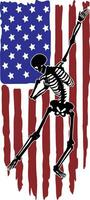 tupfen Schädel betrübt amerikanisch Flagge, Totenkopf, 4 von Juli, patriotisch, Halloween Skelett, tanzend Skelett, USA Flagge vektor