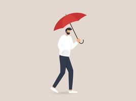 Mann, der einen Regenschirm hält, der unter dem Regen geht vektor