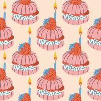 Cupcake mit Kerzen Muster nahtlos Muster Vektor Illustration. Cupcakes, Muffin Muster nahtlos Hintergrund, Muster zum Textil, Stoff, Verpackung Papier, Hintergrund, Verpackung.