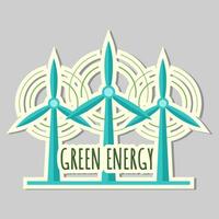 ekologi klistermärke med vind turbin. väderkvarn ikon. alternativ energi. spara energi, spara planet. eco märka. vektor