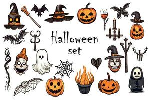 Halloween Element Satz. perfekt zum Scrapbooking, Gruß Karte, Party Einladung, Poster, Schild, Aufkleber Bausatz. Hand gezeichnet Vektor Illustration