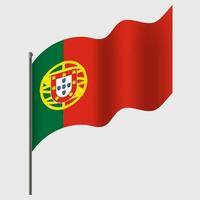 vinkade portugal flagga. portugisiska flagga på flaggstång. vektor emblem av portugal