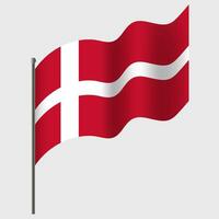 vinkade Danmark flagga. dansk flagga på flaggstång. vektor emblem av Danmark