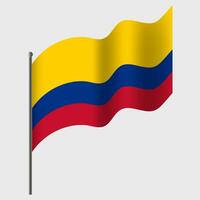 vinkade colombia flagga. colombianska flagga på flaggstång. vektor emblem av colombia