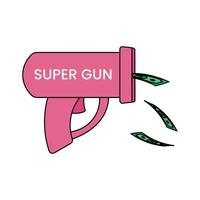 en rosa leksak pistol med de inskrift super pistol skjuter dollar räkningar vektor