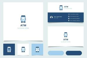 Bankomat logotyp design med redigerbar slogan. branding bok och företag kort mall. vektor