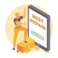 Handwerker Reparatur isometrische Zusammensetzung Vektor-Illustration vektor