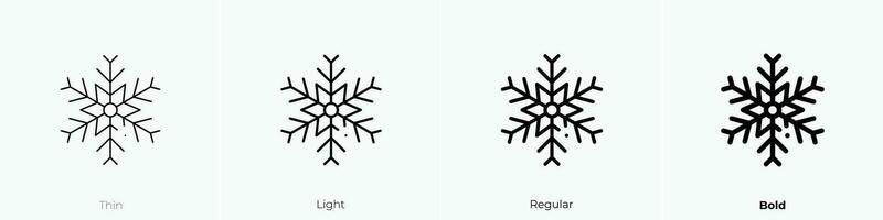 Schneeflocke Symbol. dünn, Licht, regulär und Fett gedruckt Stil Design isoliert auf Weiß Hintergrund vektor