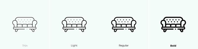 Sofa Symbol. dünn, Licht, regulär und Fett gedruckt Stil Design isoliert auf Weiß Hintergrund vektor