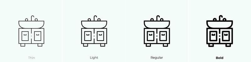 sinken Symbol. dünn, Licht, regulär und Fett gedruckt Stil Design isoliert auf Weiß Hintergrund vektor