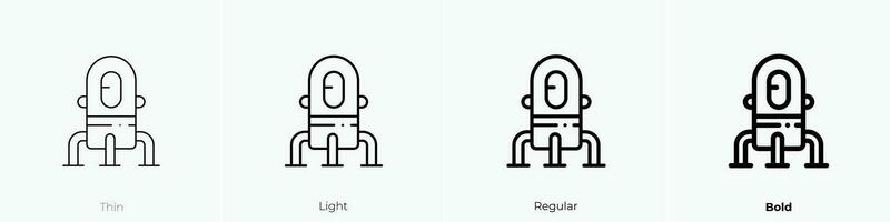 Raumfahrzeug Symbol. dünn, Licht, regulär und Fett gedruckt Stil Design isoliert auf Weiß Hintergrund vektor