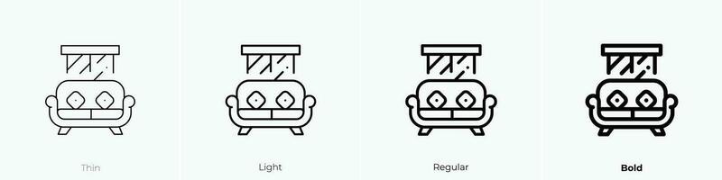 Sofa Symbol. dünn, Licht, regulär und Fett gedruckt Stil Design isoliert auf Weiß Hintergrund vektor