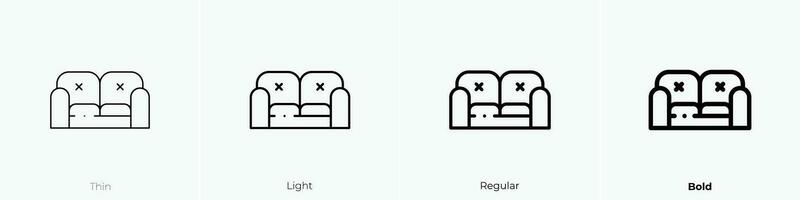 Sofa Symbol. dünn, Licht, regulär und Fett gedruckt Stil Design isoliert auf Weiß Hintergrund vektor