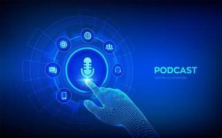 Podcasts. Podcasting-Konzept auf virtuellem Bildschirm. vektor